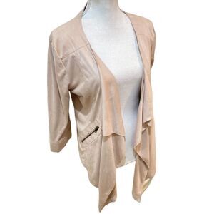 Kenneth Cole New York faux suede blush jacket pockets 3/4 sleeve waterfall small